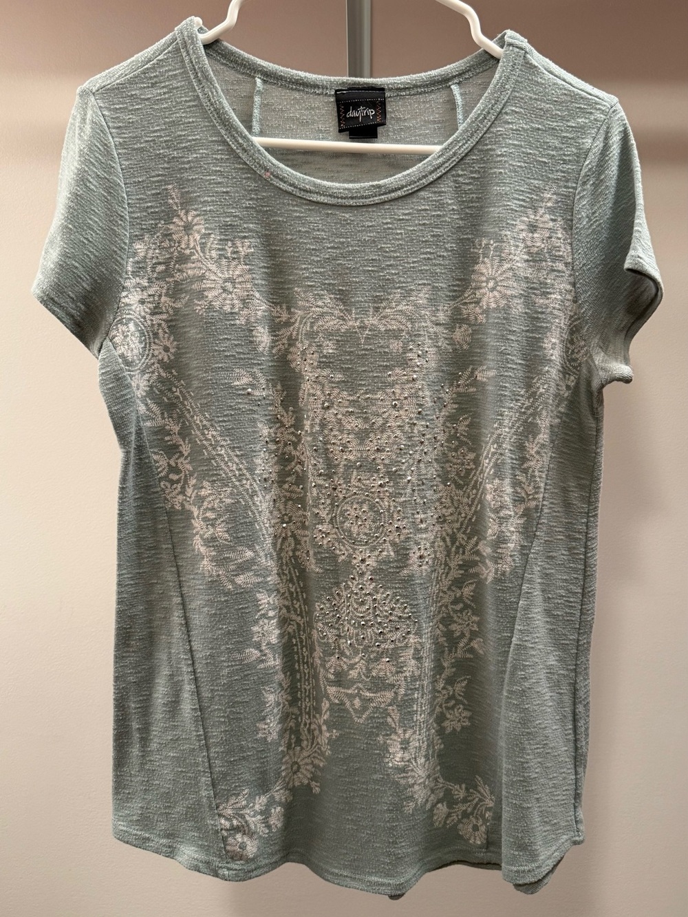 Daytrip Seafoam Green Short Sleeve Tee with White Floral Print